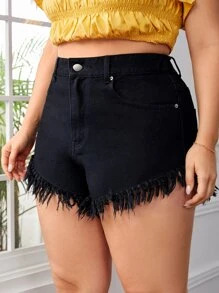 SHEIN Frenchy 大碼毛邊牛仔短褲