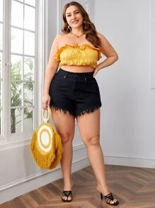 SHEIN Frenchy 大碼毛邊牛仔短褲