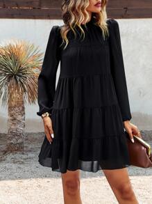 SHEIN LUNE Đầm Buộc lại phân lớp màu trơn Dễ thương - màu đen - Xem 5