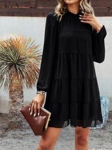 SHEIN LUNE Đầm Buộc lại phân lớp màu trơn Dễ thương - màu đen - Xem 6