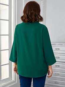 EMERY ROSE Plus Notched Neckline Plicated Detail Blouse - Dark Green - View 2