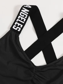 Mulvari Crisscross Ruched Top & Contrast Sideseam Pants Set - Black - View 5