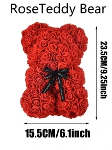 1pc Artificial Rose Bear Gift For Women Flower Bear Rose Teddy Bear Cute Romantic Birthday Gifts Mother's Day Gift (no Gift Box) - Red - View 4