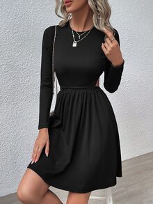 SHEIN LUNE 素色露背A字連衣裙 - 黑色 - 查看 6