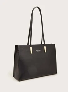 Minimalist Solid Color Square Shoulder Bag, All-Match Textured Top Handle Bag, Women's Versatile Crossbody Bag Letter Detail Shoulder Tote Bag For Teen Girls Women College Students,Rookies & White-collar Workers Perfect for Office,Work ,Business,Commute Best Work Bag for Women - Black - View 3