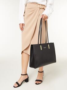 Minimalist Solid Color Square Shoulder Bag, All-Match Textured Top Handle Bag, Women's Versatile Crossbody Bag Letter Detail Shoulder Tote Bag For Teen Girls Women College Students,Rookies & White-collar Workers Perfect for Office,Work ,Business,Commute Best Work Bag for Women - Black - View 4