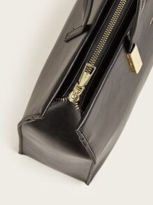 Minimalist Solid Color Square Shoulder Bag, All-Match Textured Top Handle Bag, Women's Versatile Crossbody Bag Letter Detail Shoulder Tote Bag For Teen Girls Women College Students,Rookies & White-collar Workers Perfect for Office,Work ,Business,Commute Best Work Bag for Women - Black - View 6