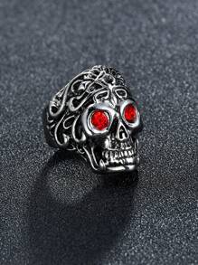 男士骷髏裝飾戒指 - 復古銀色 - 查看 1