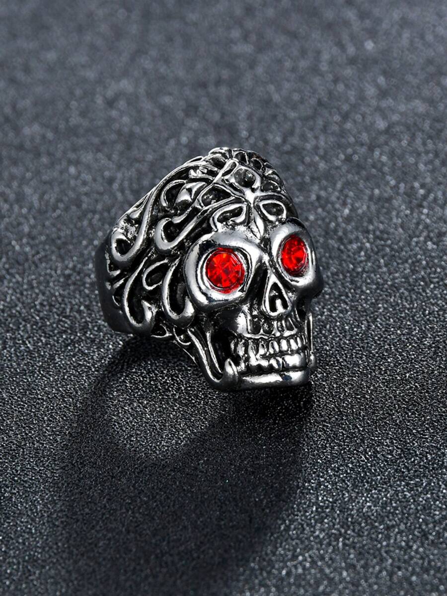 男士骷髏裝飾戒指 - 復古銀色 - 查看 1