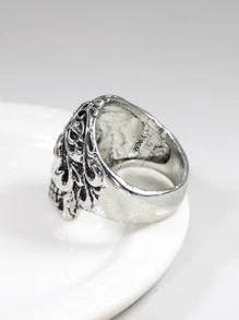 男士骷髏裝飾戒指 - 復古銀色 - 查看 3