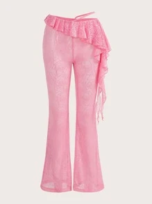 SHEIN ICON Pantalones acampanados con estampado ribete con fruncido - Rosa Pálido - Ver 1