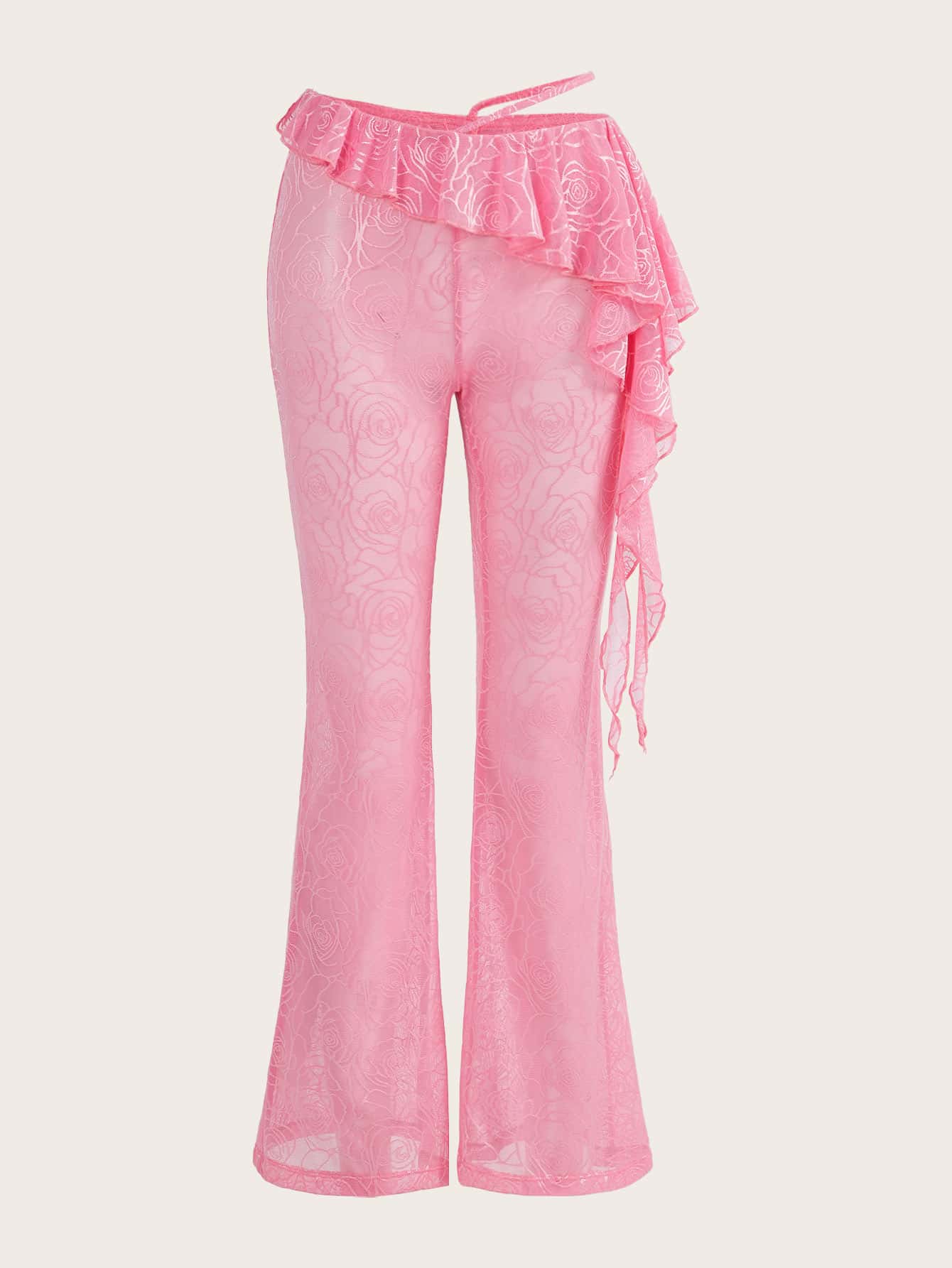 SHEIN ICON Pantalones acampanados con estampado ribete con fruncido - Rosa Pálido - Ver 1