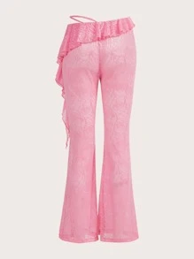 SHEIN ICON Pantalones acampanados con estampado ribete con fruncido - Rosa Pálido - Ver 2