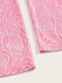 SHEIN ICON Pantalones acampanados con estampado ribete con fruncido - Rosa Pálido - Ver 4