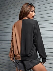 Deniart Skeleton Print Two Tone Drop Shoulder Sweatshirt - Multicolor - View 2