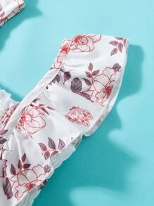 Toddler Girls Floral Print Ruffle Trim Top & Shorts - Multicolor - View 5