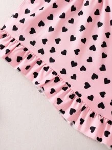 Toddler Girls Heart Print Cold Shoulder Shirred Top & Asymmetrical Ruffle Hem Skirt - Pink - View 4