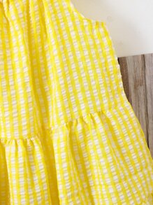 SHEIN Niñas Vestido de tirantes de rayas bajo con fruncido & Accesorio Bolso - Amarillo - Ver 3