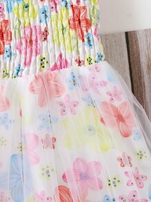Young Girl Floral Print Mesh Overlay Cami Romper - Multicolor - View 3