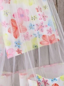 Young Girl Floral Print Mesh Overlay Cami Romper - Multicolor - View 5