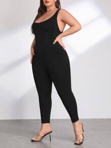 SHEIN SXY Plus Solid Cami Unitard Jumpsuit - Black - View 3