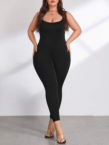 SHEIN SXY Plus Solid Cami Unitard Jumpsuit - Black - View 5