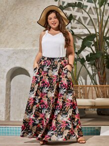 SHEIN VCAY Plus Tropical Print Hidden Pocket Skirt - Multicolor - View 2
