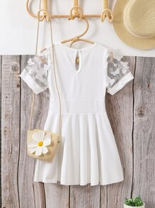 小女童蝴蝶貼花泡泡袖洋裝不附帶包