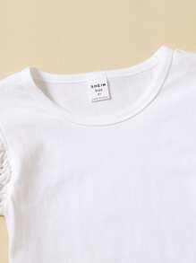 SHEIN Toddler Girls Eyelet Embroidery Tee & Pinafore Dress - Blue and White - View 3