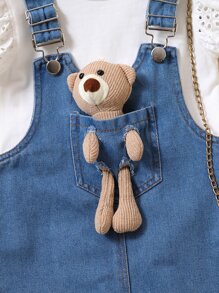 SHEIN Toddler Girls Eyelet Embroidery Tee & Pinafore Dress - Blue and White - View 5