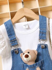 SHEIN Toddler Girls Eyelet Embroidery Tee & Pinafore Dress - Blue and White - View 6