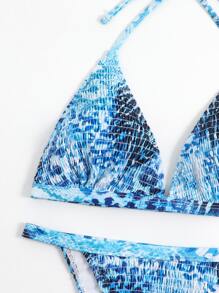 豹紋彈性三角型夏季沙灘比基尼套裝 - 藍色 - 查看 4