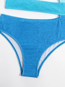 Two Tone Cut Out One Shoulder One Piece Swimsuit - Blue - View 6