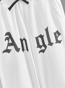 SHEIN Boys Letter Graphic Drawstring Waist Joggers - White - View 3