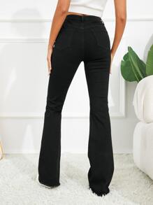 Lace Up Front Flare Leg Jeans - Black - View 2