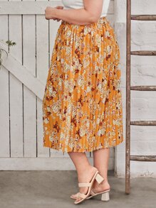 SHEIN Clasi Plus Floral Print Pleated Skirt - Multicolor - View 3