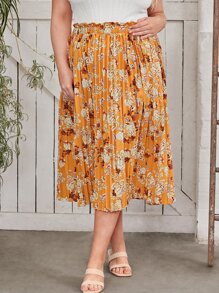 SHEIN Clasi Plus Floral Print Pleated Skirt - Multicolor - View 5