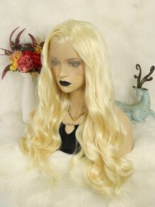 13 X 2 Synthetic Long Body Wave Platinum Blonde Lace Front Wig For Women With Wig Cap - Brown - View 5