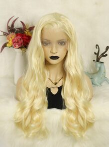 13 X 2 Synthetic Long Body Wave Platinum Blonde Lace Front Wig For Women With Wig Cap - Brown - View 4