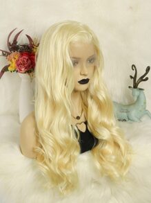 13 X 2 Synthetic Long Body Wave Platinum Blonde Lace Front Wig For Women With Wig Cap - Brown - View 3