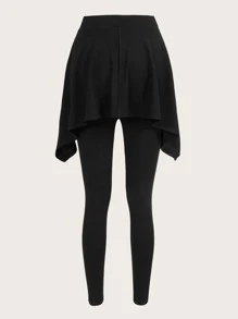 Seusyu Tie Front Asymmetrical Hem Leggings Fall Cloth For Women - Black - View 2