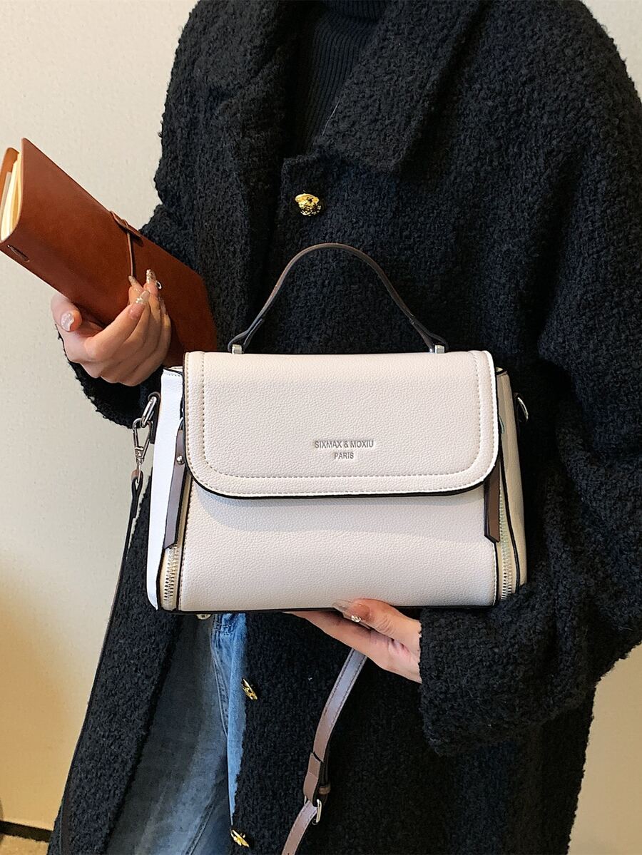 SIXMAX Contrast Binding Letter Print Square Bag