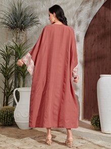 Al Najma 幾何印花蝙蝠袖土耳其長袍 - 乾枯玫瑰色 - 查看 2