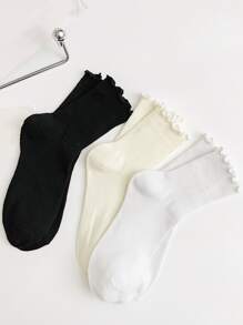 3pairs Frill Trim Crew Socks - Multicolor - View 1