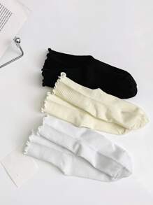 3pairs Frill Trim Crew Socks - Multicolor - View 5