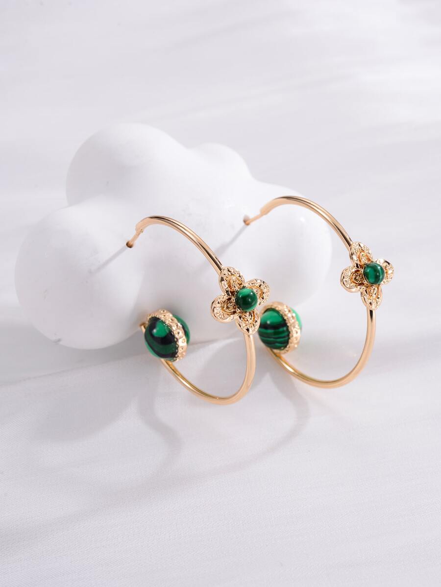 2pcs Bead Decor Cuff Hoop Earrings - Multicolor - View 1