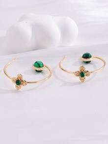 2pcs Bead Decor Cuff Hoop Earrings - Multicolor - View 3