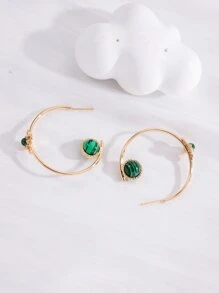 2pcs Bead Decor Cuff Hoop Earrings - Multicolor - View 4