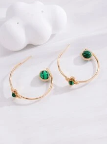 2pcs Bead Decor Cuff Hoop Earrings - Multicolor - View 6