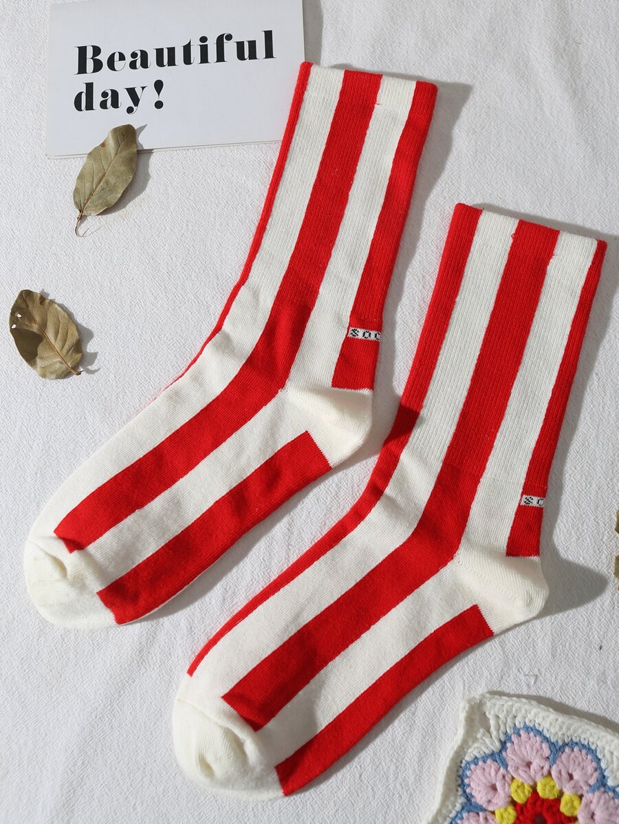 条纹中筒袜，秋季袜子